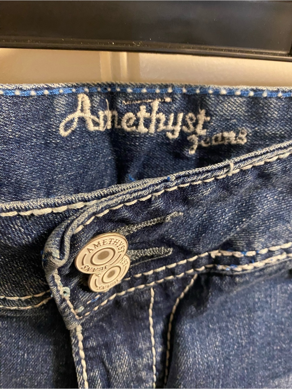 Amethyst Jeans 14 Shorts Bermuda Denim Stretch Blue Bling Rivets - Picture 4 of 10